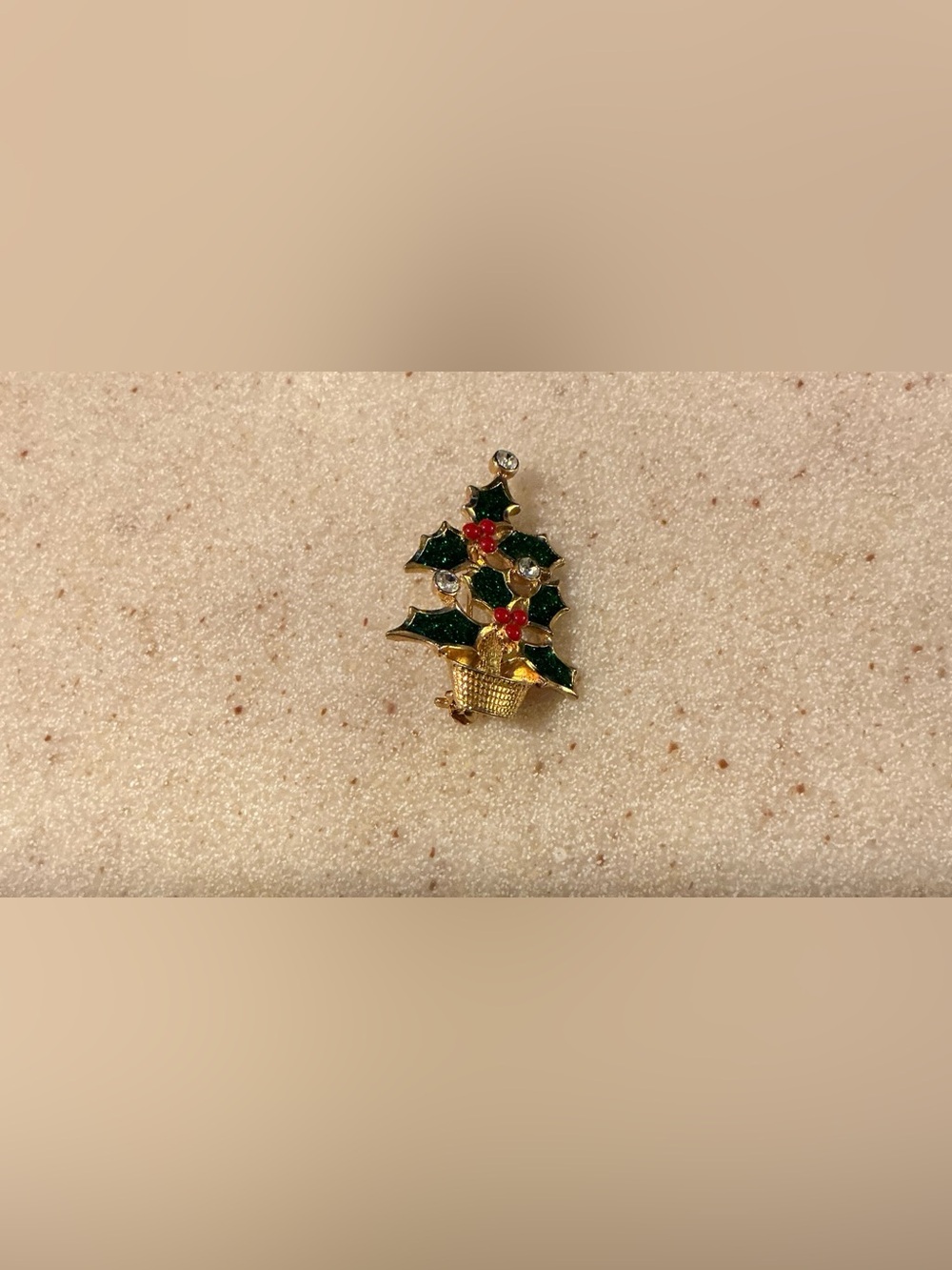 Avon Gold-Tone Green and Red Poinsettia Tree Brooch